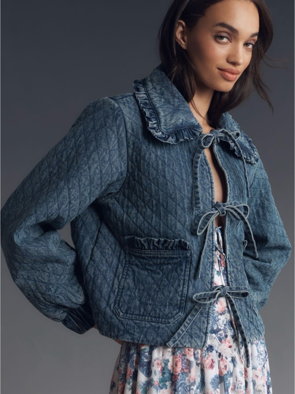 Avec Les Filles Quilted Denim Jacket in Blue